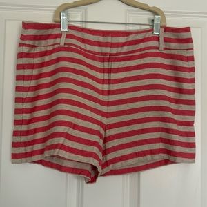 loft coral & khaki striped linen shorts